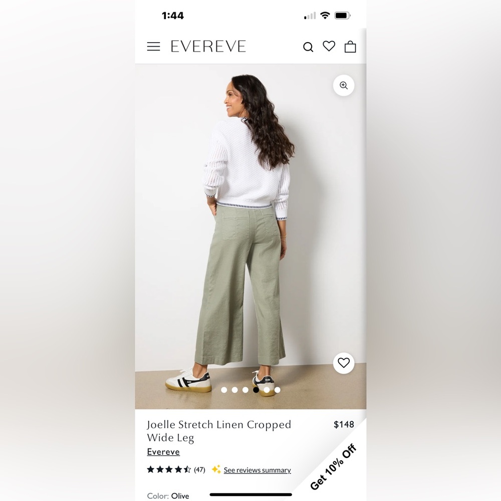 Evereve Joellle Stretch Linen Crop Wide Leg Pants Olive Green - Picture 2 of 13
